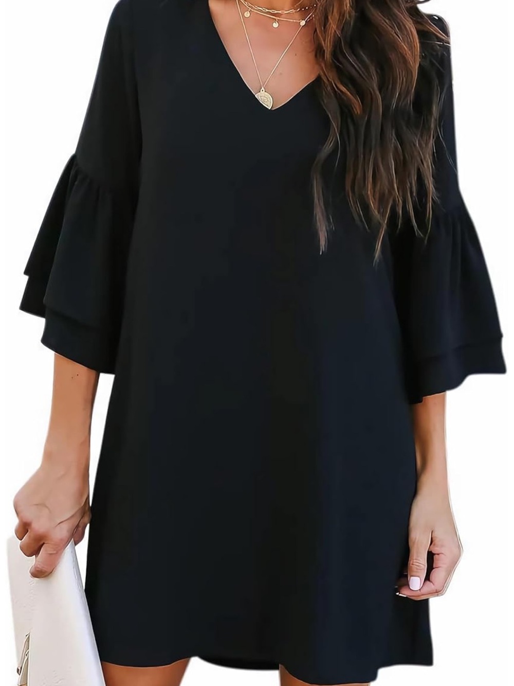 Black V-Neck Ruffle Sleeve Shift Dress Size XXL
